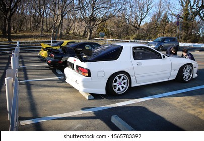 Tsukuba, Japan - 09 October 2017: Old School Mazda Rx7 High Performance Build And Custom In Japan. JDM Fast Car Meeting.