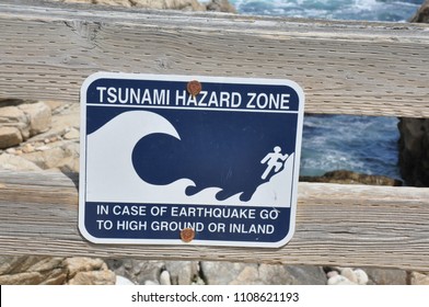 Sign Saying Tsunami Hazard Zone Stock Photo (Edit Now) 184092644