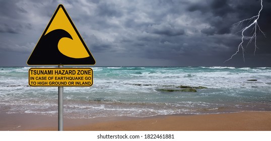 Tsunami Warning Evacuation Sign Located On Stock Photo (Edit Now ...