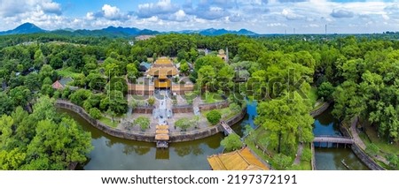 Tu Duc tomb near the Imperial City with the Purple Forbidden City within the Citadel in Hue, Vietnam. Imperial Royal Palace of Nguyen dynasty in Hue. Hue is a popular
