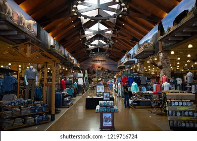 Tualatin Oregon / USA - July 21, 2018: Interior View Of Cabela's Outdoor Sports Store Sales Floor, Merchandise, And Taxidermy Displays
