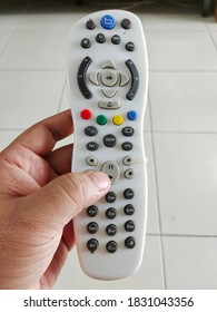 Tuaran, Sabah-October 10,2020: Human Press Play Button On The Remote, October 10,2020 In Tuaran Sabah