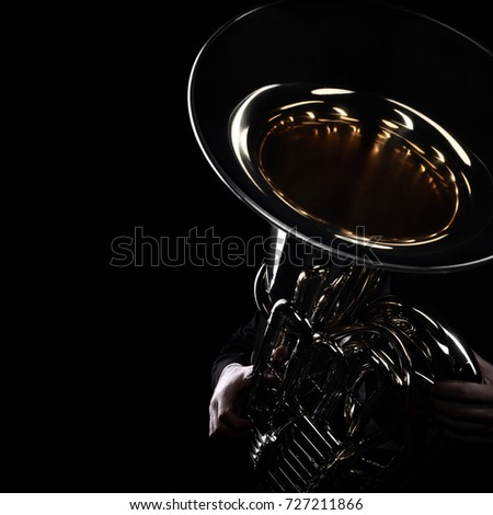 Tuba brass instrument. Wind music instrument Orchestra bass horn isolated.