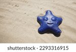 Tuban, Indonesia - April 23rd, 2023: a sea star toys, on a sandy beach , taken photo in the afternoon 
