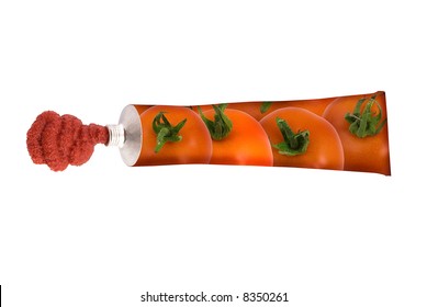 Tube Of Tomato Paste, Puree Or Concentrate Isolated On White