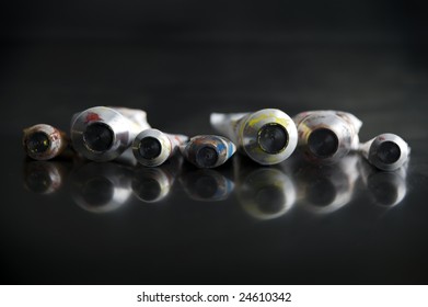Tubes of paint in a row
