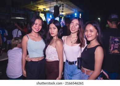 Tubigon, Bohol , Phillippines - May 2022: Young Women Enjoying An Outdoor Disco, A Popular Street Dance Party Usually Occurring At The Town Plaza The Night Of The Fiesta.