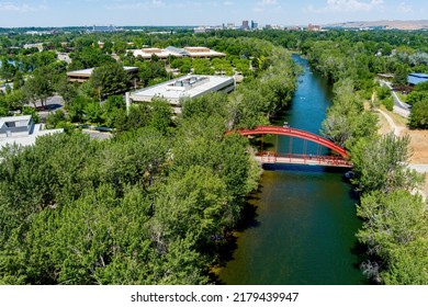 Tubing The Boise River In Summer With Red Bridge