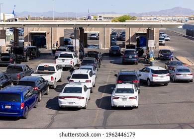 Tucson, Arizona - USA- April 24, 2021: Rental cars being returned at the Tucson International Airport