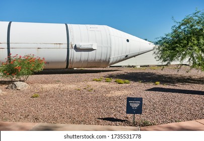 TUCSON, ARIZONA / USA - AUGUST 06 2018: Pima Air And Space Museum. Morton Thiokol Space Shuttle Solid Rocket Booster