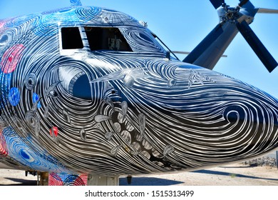 Tucson, Arizona / USA: Circa September 2019
Pima Air & Space Museum
Andrew Schoultz, Spy Tiger, 2012
Acrylic on Lockheed VC-140