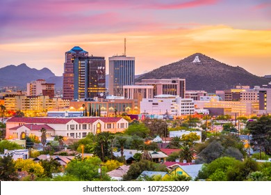 Tucson, Arizona, USA downtown skyline with Sentinel Peak at dusk. - Shutterstock ID 1072532069