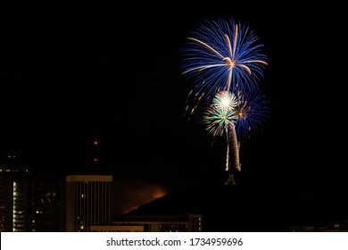 Tucson, AZ / USA - 07/04/2017: Fireworks Light The Tucson Sky And Light A Fire On 