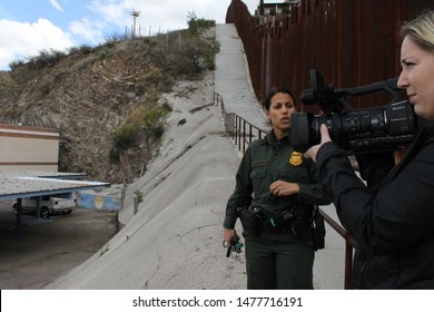 Tucson Sector, Ariz. / US - March 4, 2015: A Reporter Interviews A Customs And Border Protection Agent Along The U.S.-Mexico Border. 4590