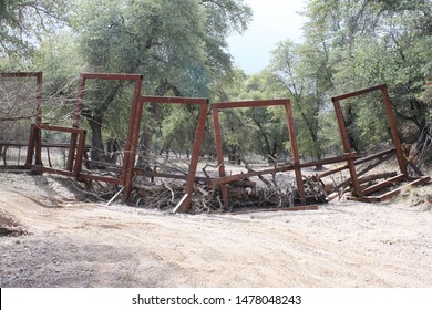 Tucson Sector, Ariz. / US - March 4, 2015: Flood Control Gates In Bollard Style Fencing Along The US Mexico Border. 4534