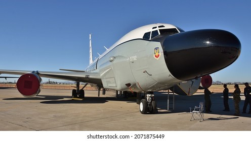 Tucson, USA - November 6, 2021: A U.S Air Force RC-135V Rivet Joint Surveillance Plane From Offutt Air Force Base.