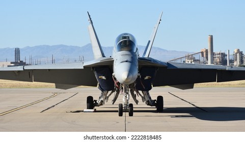 Tucson, USA - November 6, 2021: A U.S. Navy FA-18 Hornet Fighter Jet Prepares For Take-off On The Runway At Davis-Monthan Air Force Base