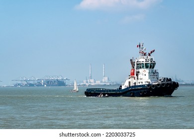 Tug Boat In Front Of Le Havre Port, France