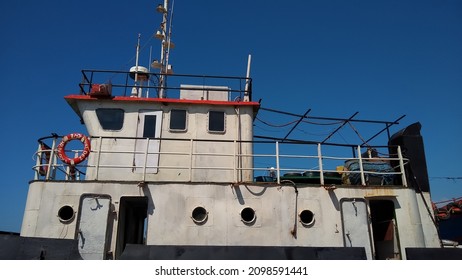 Tugboat Bridge Or Wheelhouse, Blue Sky Background