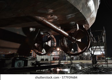 Tugboat propellers on the dry for repairs in Mauritius