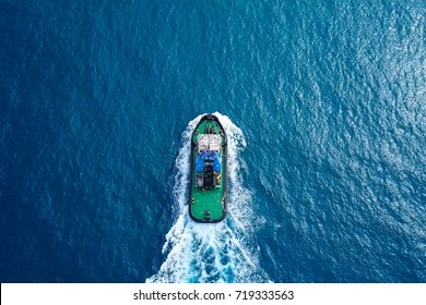 Tugboat At Sea - Aerial Image