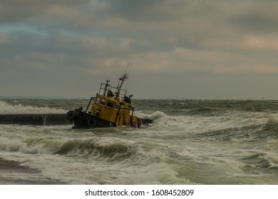 Tugboat Washed Ashore By Winter Storm