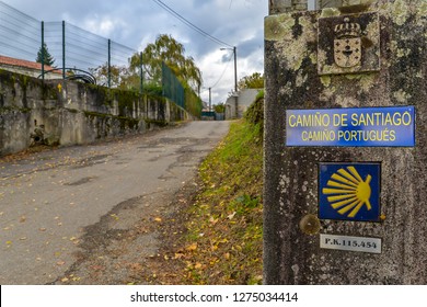 Tui/Spain - 11/29/18 - The camino de santiago trail through Tui on the Portuguese/Spanish border