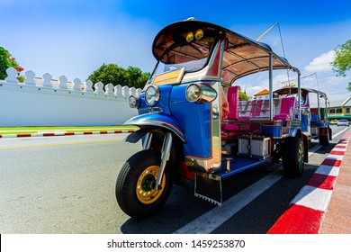 Tuk Tuk Is Parking In Front Of Wat Phra Kaeo Or Grand Palace, Bangkok, Thailand,Bangkok, Asia, Thailand, Jinrikisha, Architecture,Greeting, City Street, Dating, Road, Smiling