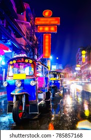 Tuk Tuk Taxi In China Town Bangkok At The Night