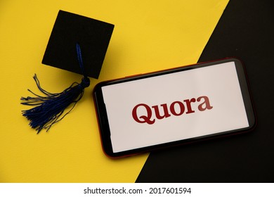 Tula, Russia - April 08, 2021: Quora logo on iPhone display