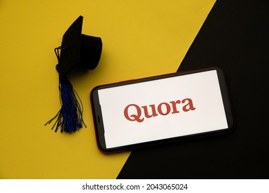Tula, Russia - April 08, 2021: Quora logo on iPhone display