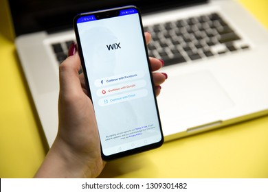 Tula, Russia - JANUARY 29, 2019: 09, 2018: Wix website displayed on smartphone
