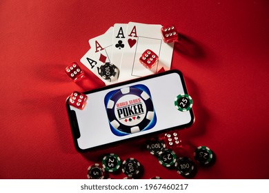 Tula, Russia - March 02, 2021: World Series Of Poker Logo On IPhone Display