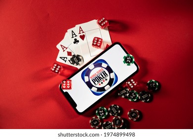 Tula, Russia - March 02, 2021: World Series Of Poker Logo On IPhone Display