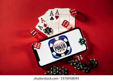 Tula, Russia - March 02, 2021: World Series Of Poker Logo On IPhone Display