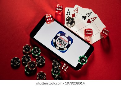 Tula, Russia - March 02, 2021: World Series Of Poker Logo On IPhone Display