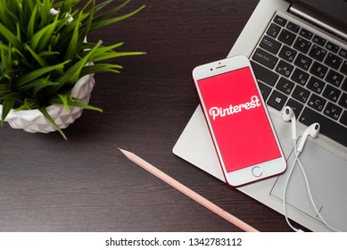 Tula, Russia, March 12, 2019: Apple IPhone With Pinterest Application On The Screen. Pinterest Is An Online Pinboard That Allows People To Pin Their Interesting Things. - Image