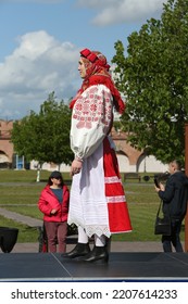 TULA, RUSSIA - MAY 28, 2022: Woman In Clothes In Russian Folk Style In Tula Kremlin, Tula City, Russia