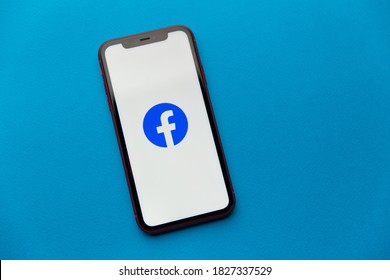 Tula, Russia - September 08, 2020: Facebook app logo on iPhone display