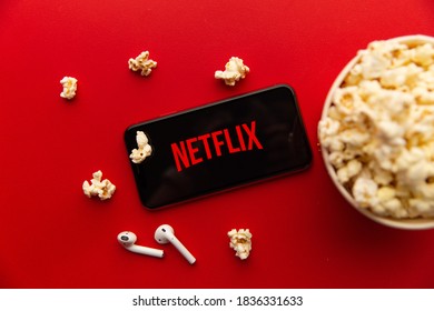 Tula, Russia - September 08, 2020: Netflix logo on iPhone display