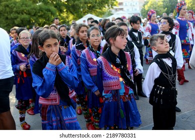 TULCEA, ROMANIA - AUGUST 08: Turkish Group Of Dancers In Traditional Costumes At The International Folklore Festival For Children And Youth - Golden Fish On August 08, 2022 In Tulcea, Romania