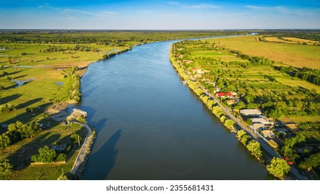 Tulcea, Romania. Sulina Branch, marine navigation on Danube River, Partizani village.