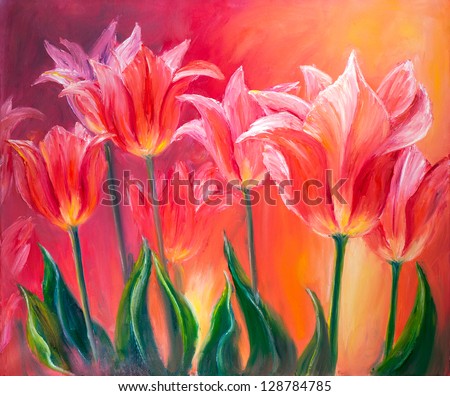 Tulips, oil painting on canvas