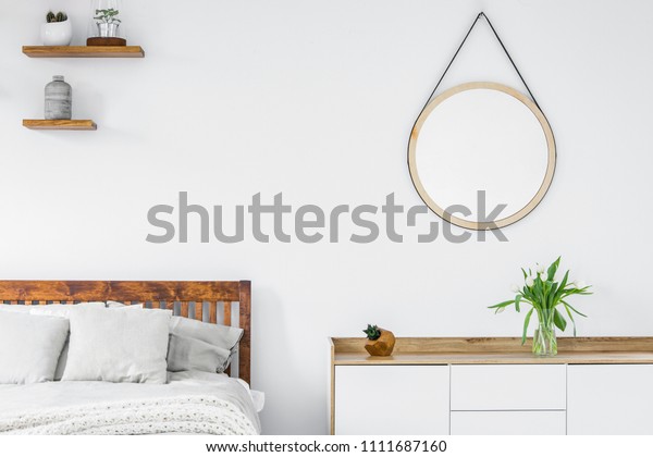 Tulips On Scandinavian Style Dresser Wooden Interiors Stock Image