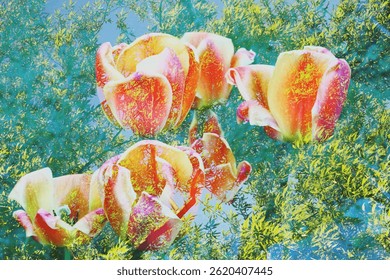 tulips, orange tulips, yellow tulips, blooming flowers, spring flowers, garden tulips, tulip close-up, vibrant petals, colorful flowers, nature background, flower head, floral texture, natural beauty,