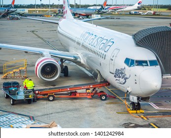 Tullamarine, VIC/ Australia-June 15th 2018: Aeroplane Of Virgin Australia Parked In Melbourne Airport.