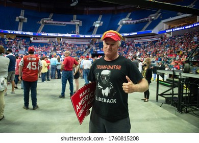 TULSA, Oklahoma, USA.  - June 20, 2020: Trump Supporters wearing a Trumpinator Shirt