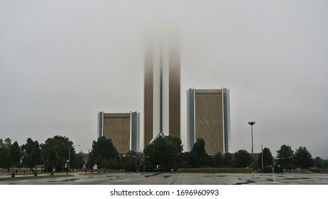 Tulsa, Oklahoma / USA - October 15 2018: Cityplex Towers Office Buildings Facade Fog View