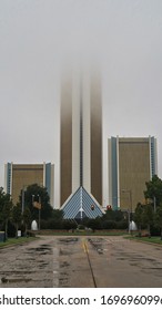 Tulsa, Oklahoma / USA - October 15 2018: Cityplex Towers Office Buildings Facade Fog View