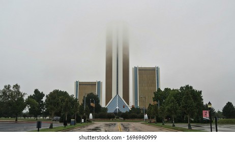 Tulsa, Oklahoma / USA - October 15 2018: Cityplex Towers Office Buildings Facade Fog View